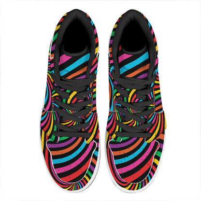 Rainbow Psychedelic Swirl Print High Top Leather Sneakers