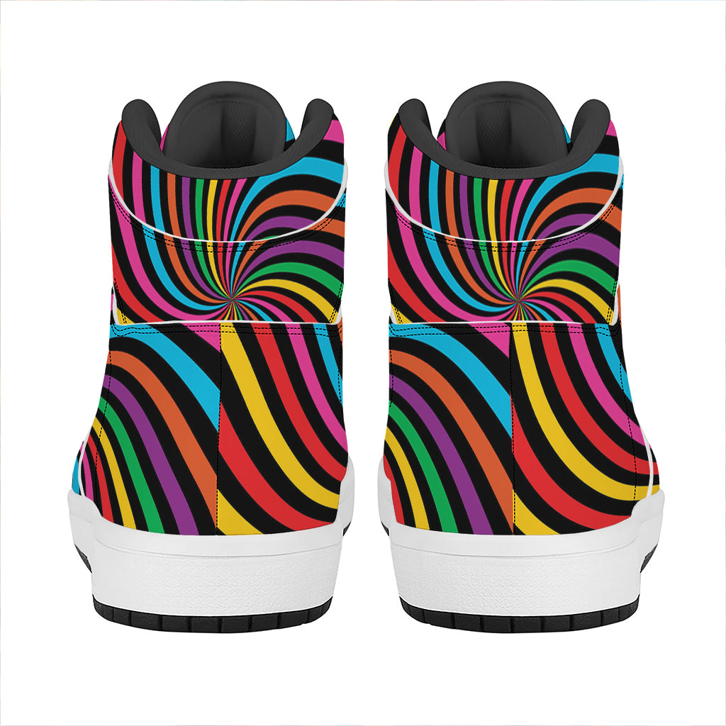Rainbow Psychedelic Swirl Print High Top Leather Sneakers