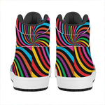 Rainbow Psychedelic Swirl Print High Top Leather Sneakers