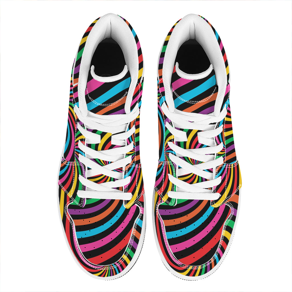 Rainbow Psychedelic Swirl Print High Top Leather Sneakers