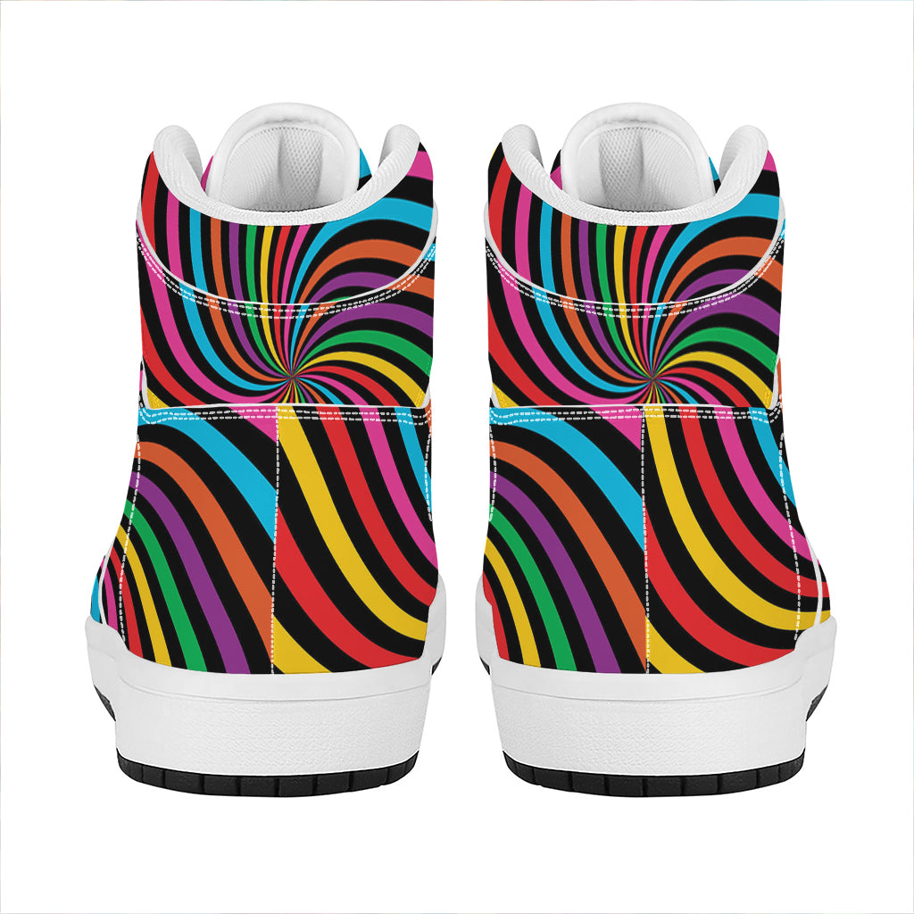 Rainbow Psychedelic Swirl Print High Top Leather Sneakers