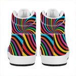 Rainbow Psychedelic Swirl Print High Top Leather Sneakers