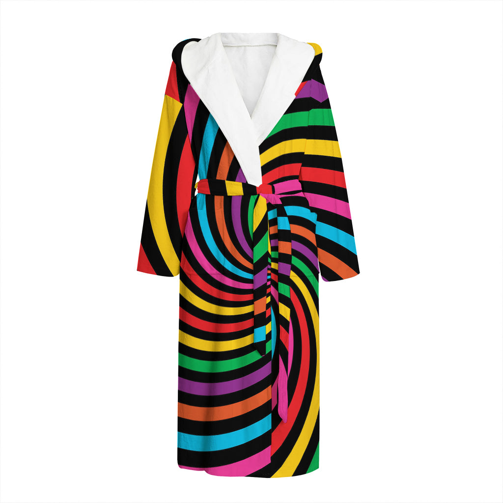 Rainbow Psychedelic Swirl Print Hooded Bathrobe