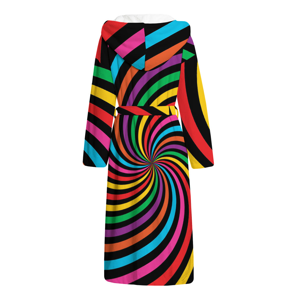 Rainbow Psychedelic Swirl Print Hooded Bathrobe