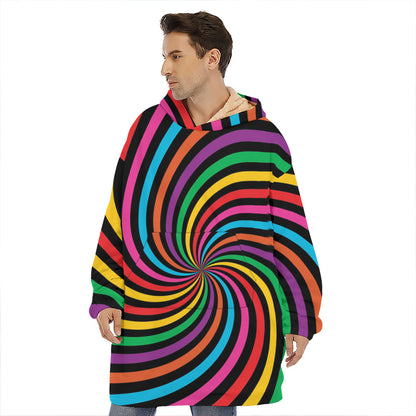 Rainbow Psychedelic Swirl Print Hoodie Blanket