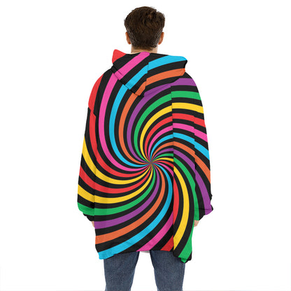 Rainbow Psychedelic Swirl Print Hoodie Blanket