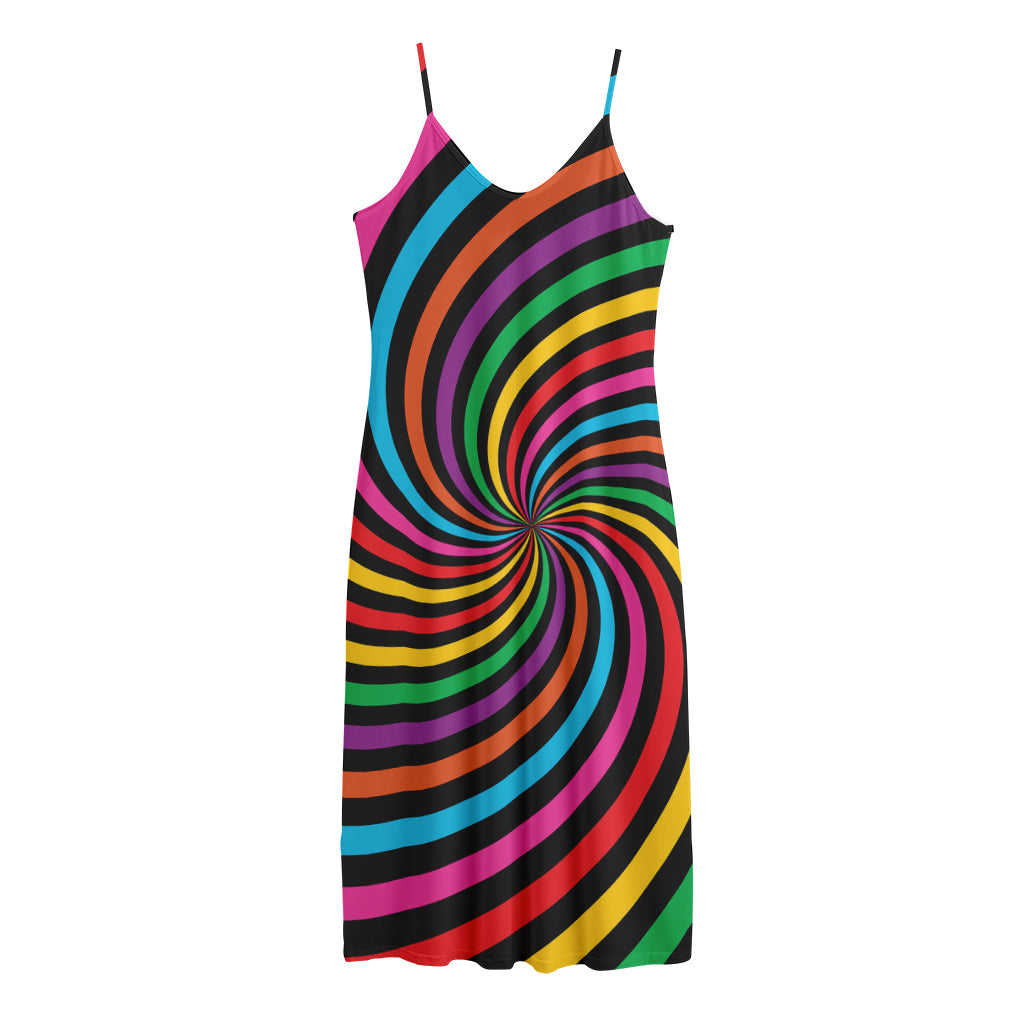 Rainbow Psychedelic Swirl Print Jersey Midi Cami Dress