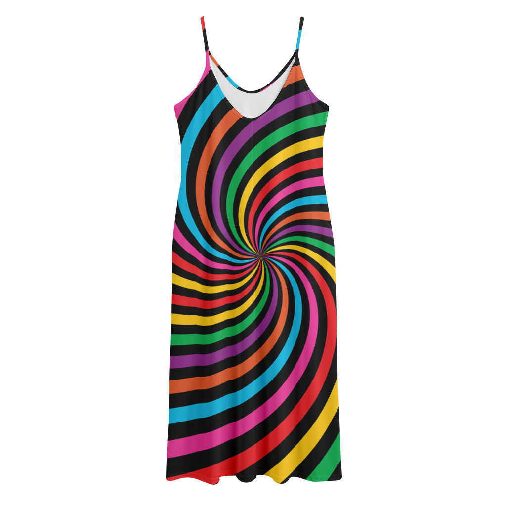 Rainbow Psychedelic Swirl Print Jersey Midi Cami Dress