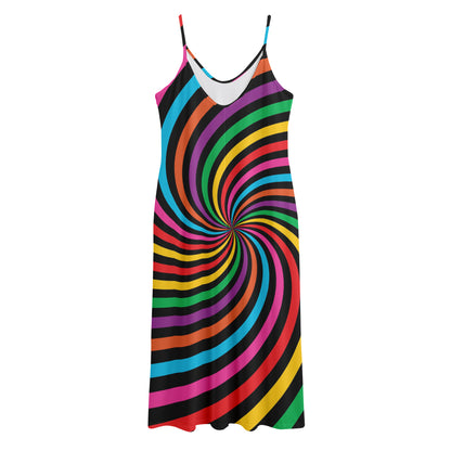 Rainbow Psychedelic Swirl Print Jersey Midi Cami Dress
