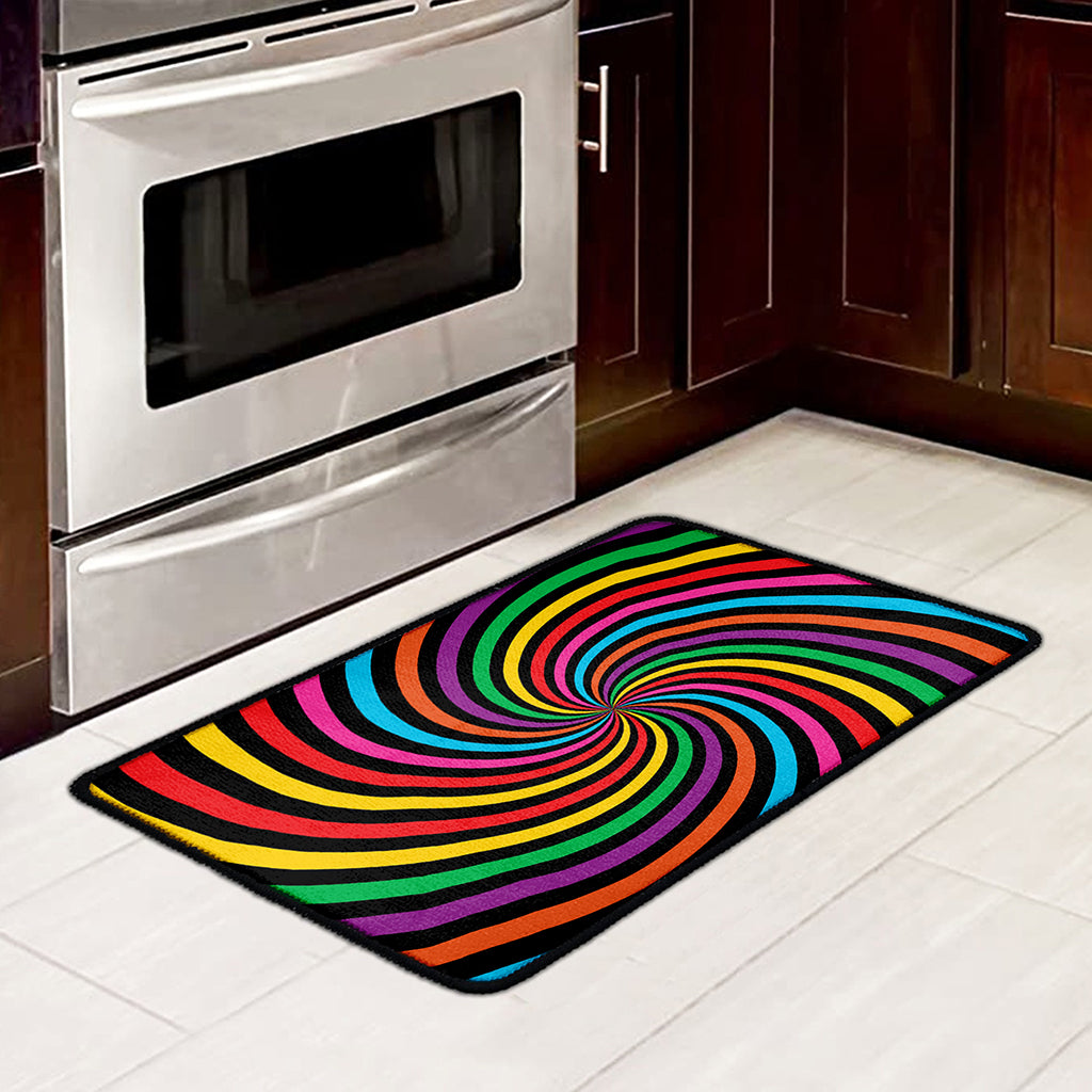 Rainbow Psychedelic Swirl Print Kitchen Mat