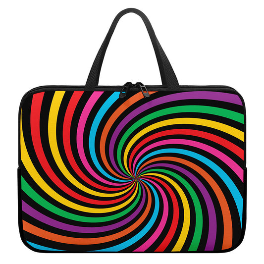 Rainbow Psychedelic Swirl Print Laptop Sleeve With Handle