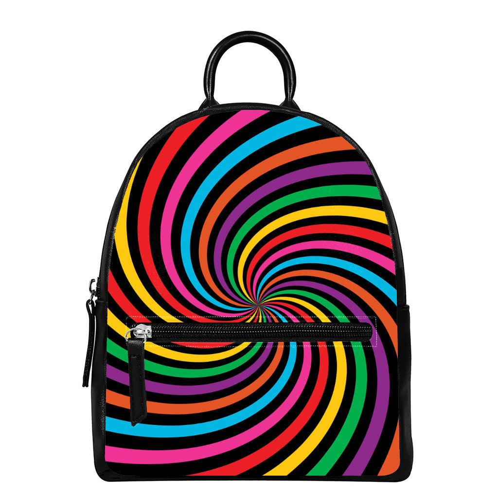 Rainbow Psychedelic Swirl Print Leather Backpack