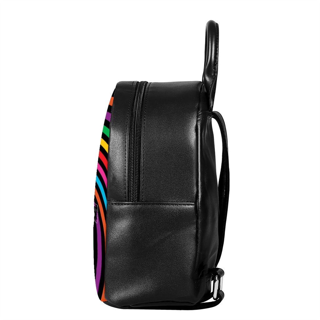 Rainbow Psychedelic Swirl Print Leather Backpack