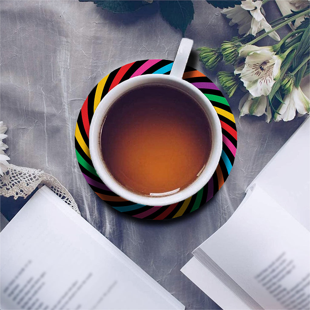Rainbow Psychedelic Swirl Print Leather Coaster Set