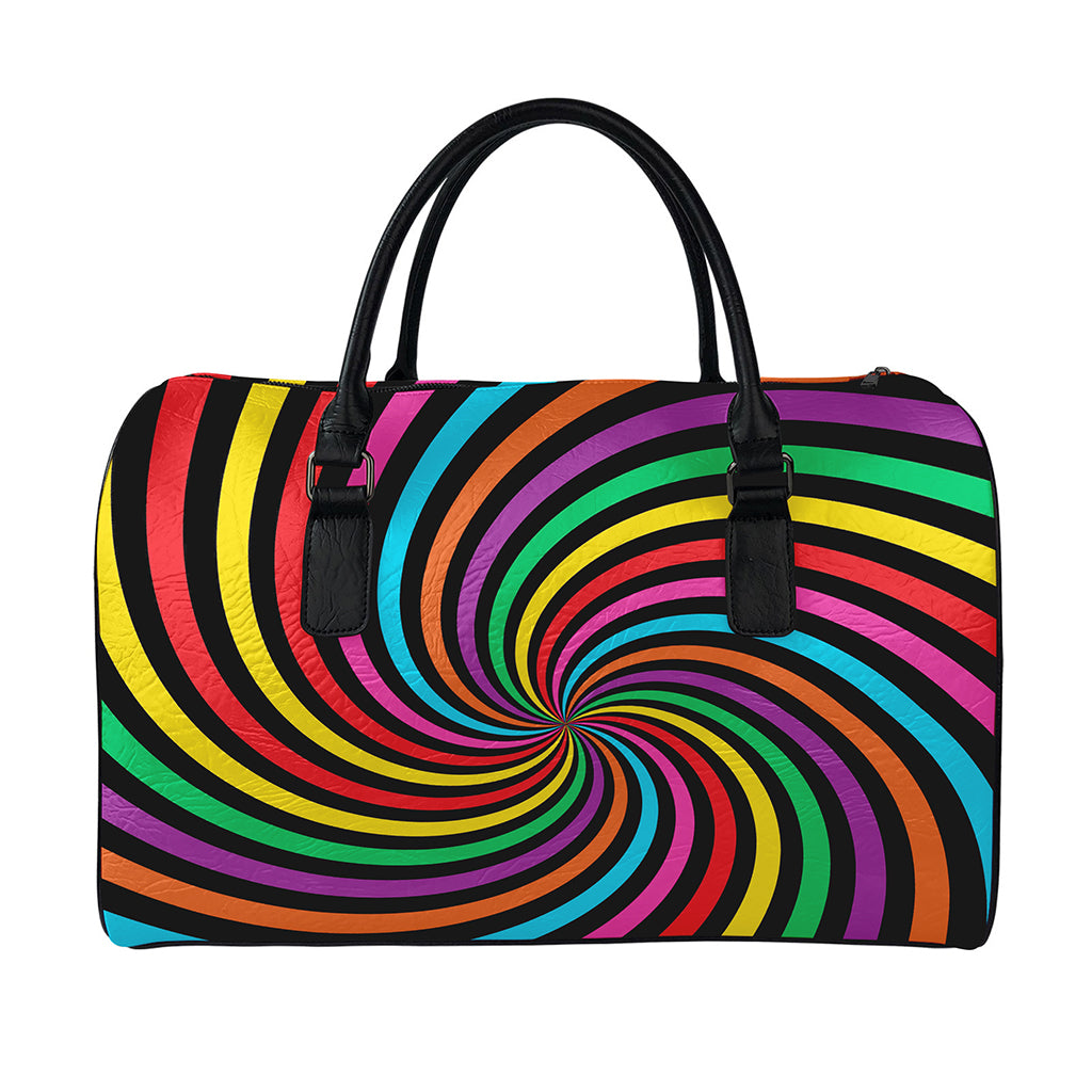 Rainbow Psychedelic Swirl Print Leather Duffle Bag