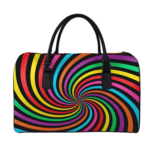 Rainbow Psychedelic Swirl Print Leather Duffle Bag
