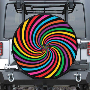 Rainbow Psychedelic Swirl Print Leather Spare Tire Cover