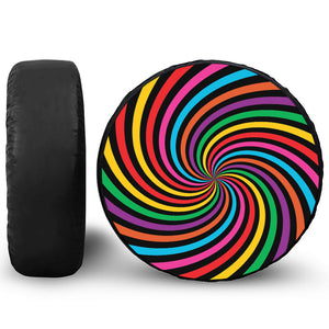 Rainbow Psychedelic Swirl Print Leather Spare Tire Cover