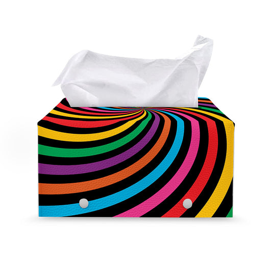 Rainbow Psychedelic Swirl Print Leather Tissue Box Cover