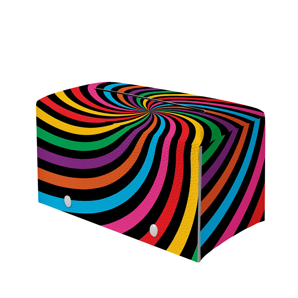 Rainbow Psychedelic Swirl Print Leather Tissue Box Cover