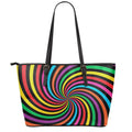 Rainbow Psychedelic Swirl Print Leather Tote Bag With Zipper