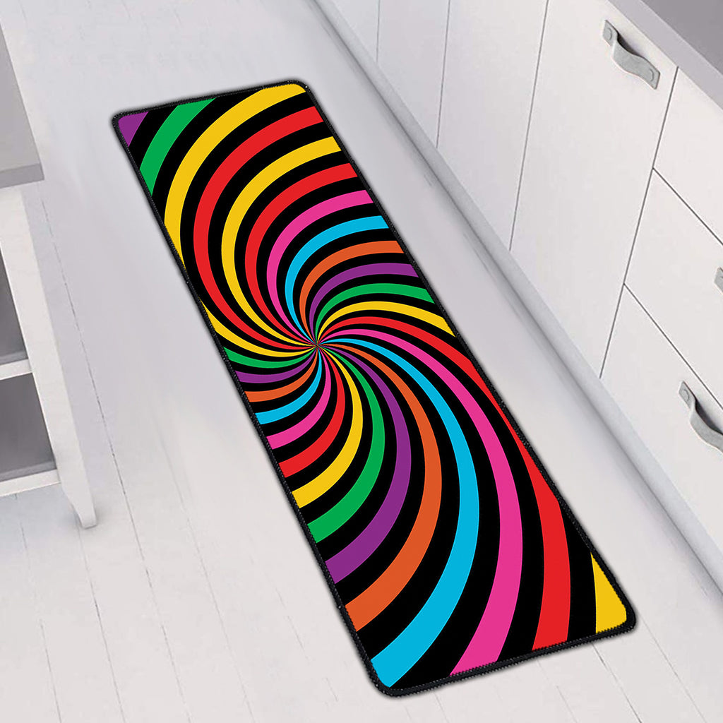 Rainbow Psychedelic Swirl Print Long Kitchen Mat