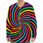 Rainbow Psychedelic Swirl Print Long Sleeve Baseball Jersey