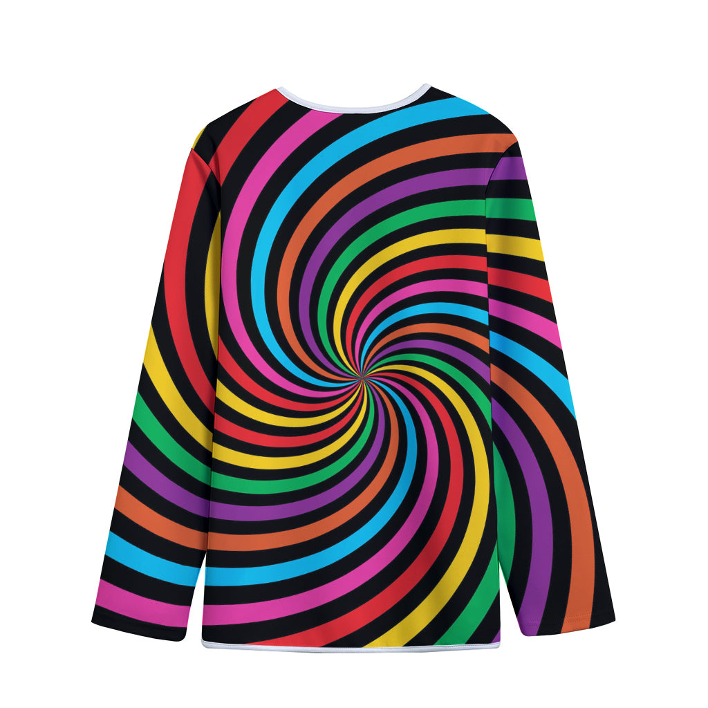 Rainbow Psychedelic Swirl Print Long Sleeve Short Coat