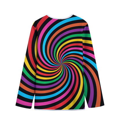Rainbow Psychedelic Swirl Print Long Sleeve Short Coat