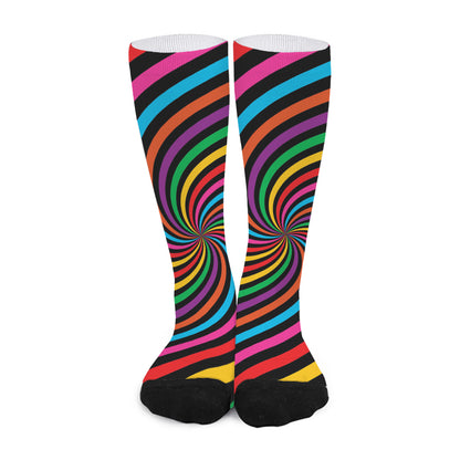 Rainbow Psychedelic Swirl Print Long Socks