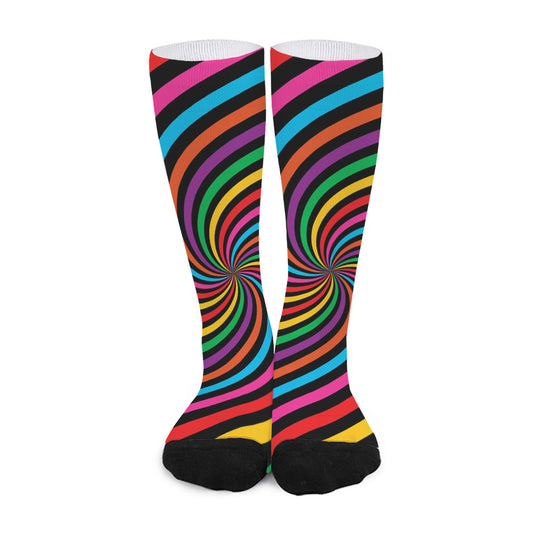 Rainbow Psychedelic Swirl Print Long Socks