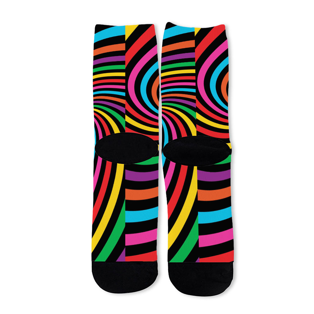 Rainbow Psychedelic Swirl Print Long Socks
