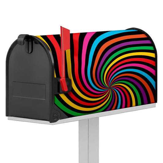 Rainbow Psychedelic Swirl Print Mailbox Cover