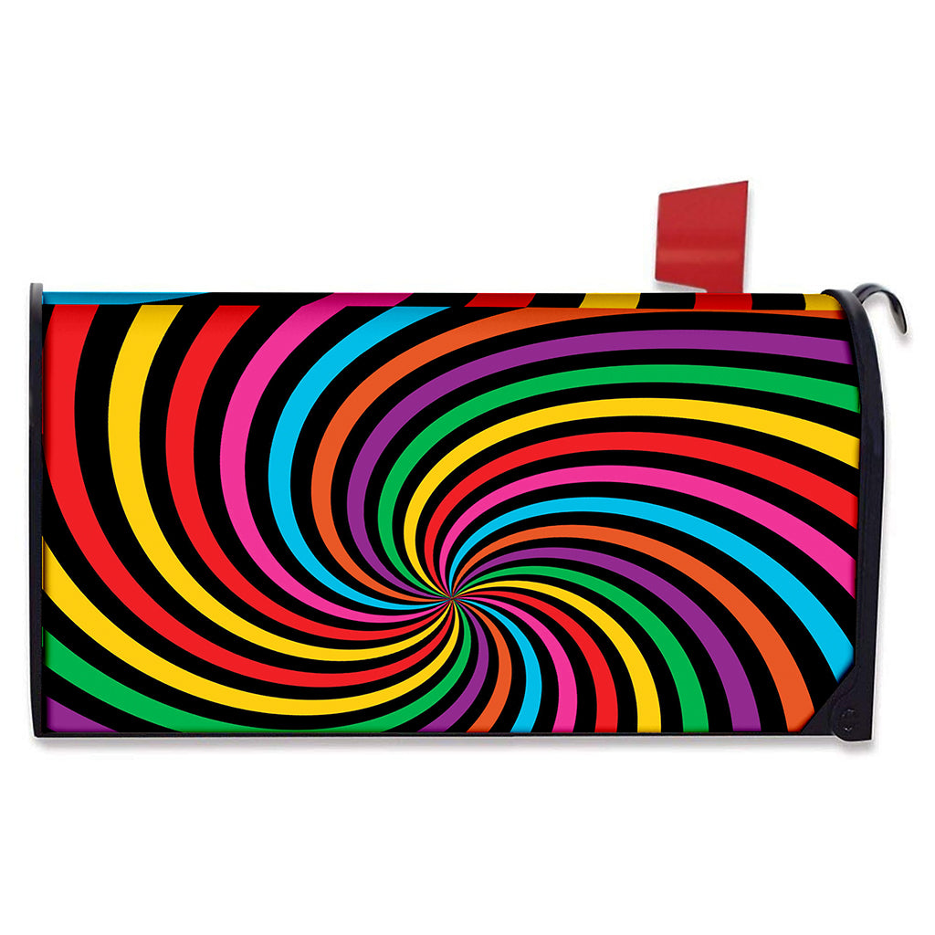 Rainbow Psychedelic Swirl Print Mailbox Cover