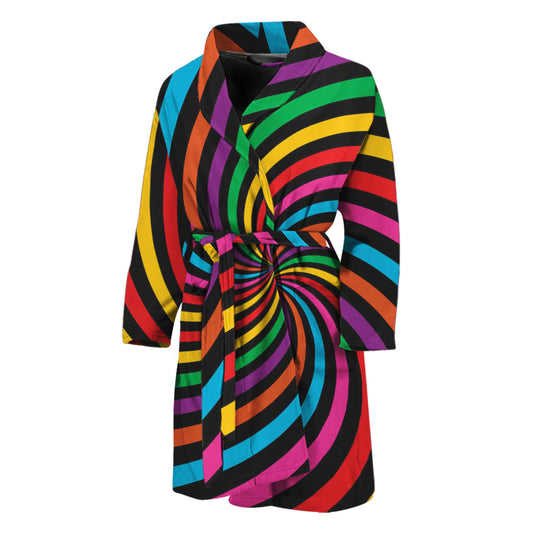 Rainbow Psychedelic Swirl Print Men's Bathrobe