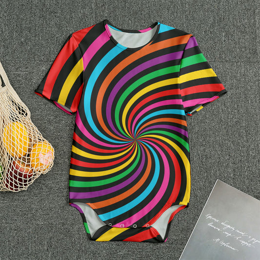 Rainbow Psychedelic Swirl Print Men's Bodysuit