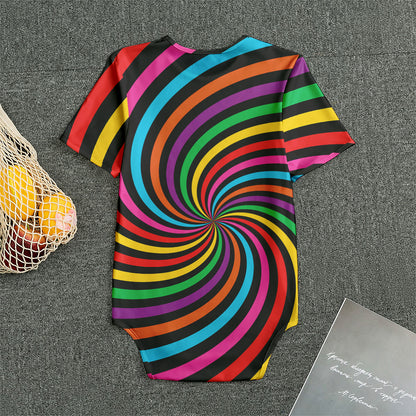 Rainbow Psychedelic Swirl Print Men's Bodysuit