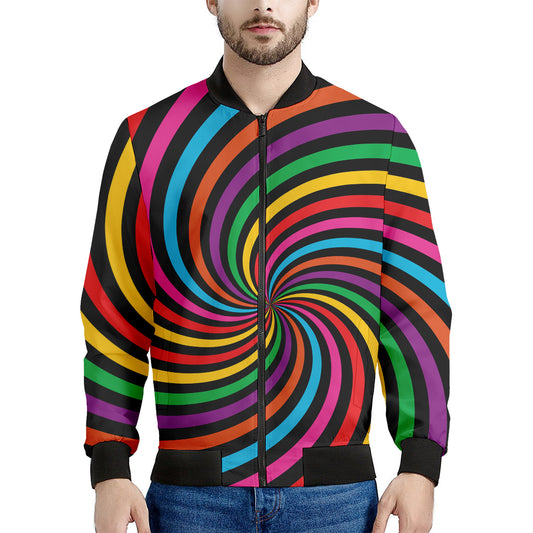 Rainbow Psychedelic Swirl Print Men's Bomber Jacket