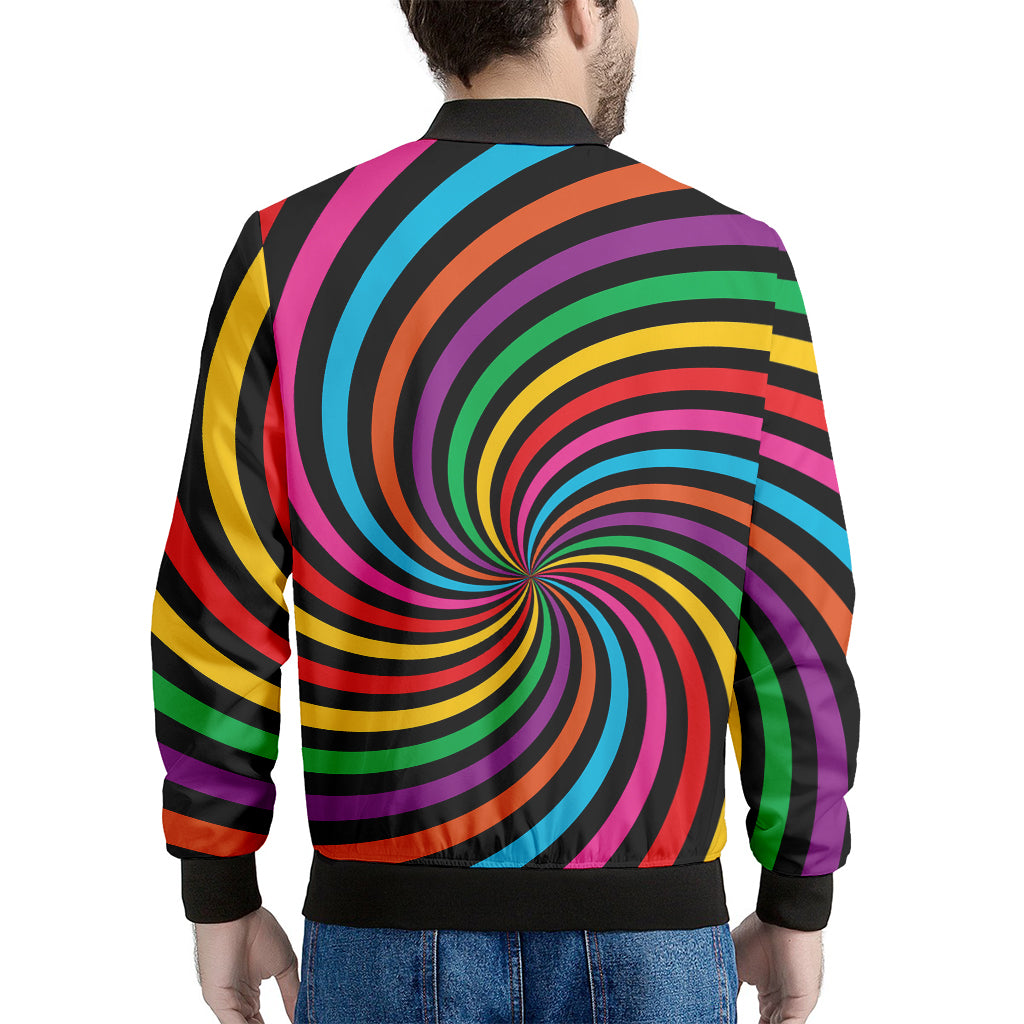 Rainbow Psychedelic Swirl Print Men's Bomber Jacket