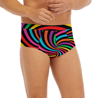 Rainbow Psychedelic Swirl Print Men's Briefs