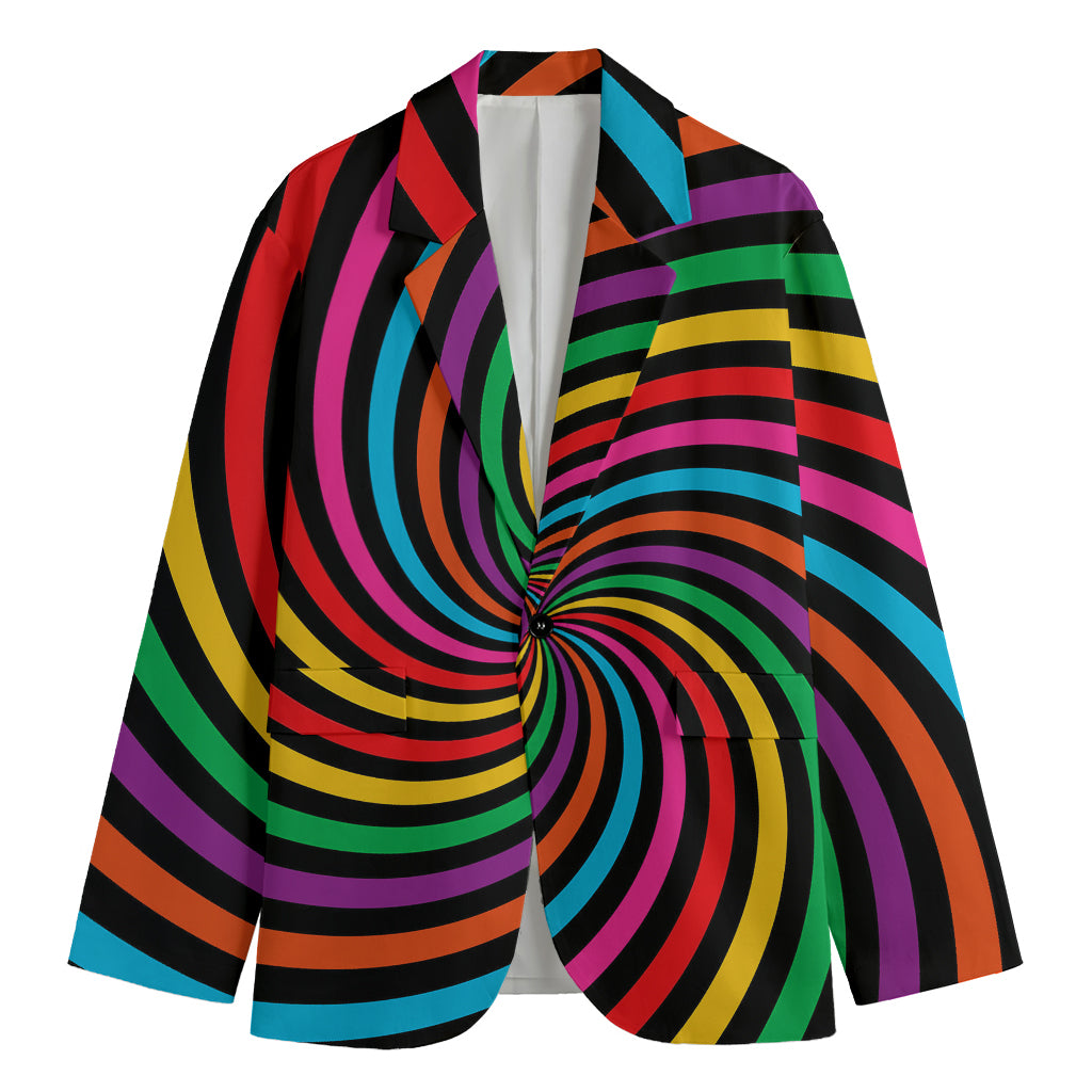 Rainbow Psychedelic Swirl Print Men's Cotton Blazer