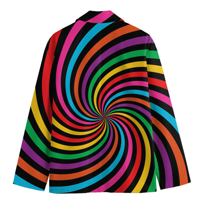 Rainbow Psychedelic Swirl Print Men's Cotton Blazer