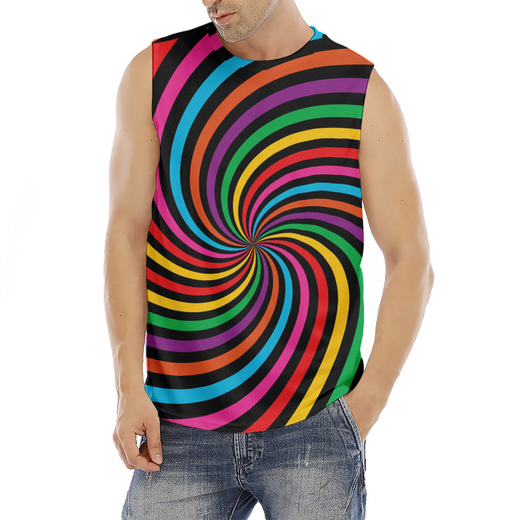 Rainbow Psychedelic Swirl Print Men's Fitness Tank Top