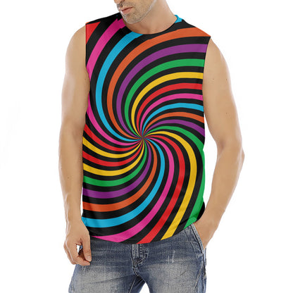 Rainbow Psychedelic Swirl Print Men's Fitness Tank Top