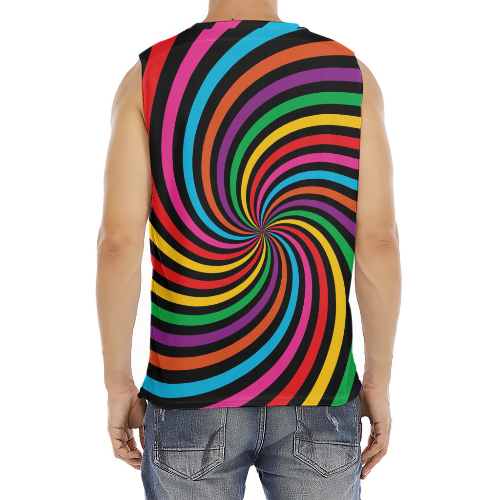 Rainbow Psychedelic Swirl Print Men's Fitness Tank Top