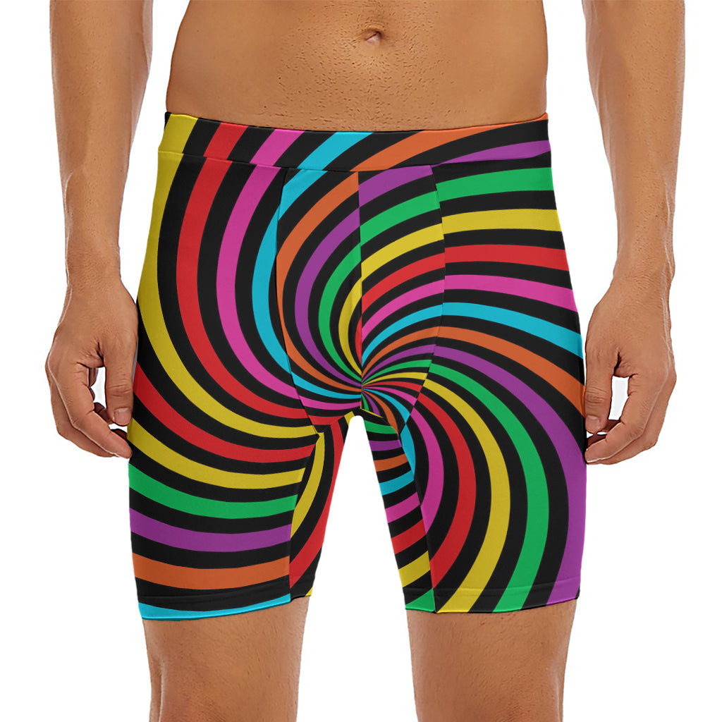 Rainbow Psychedelic Swirl Print Men's Long Boxer Briefs