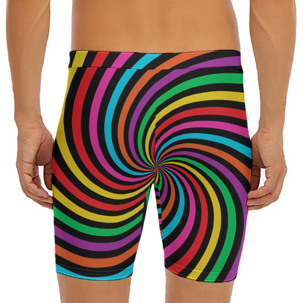 Rainbow Psychedelic Swirl Print Men's Long Boxer Briefs