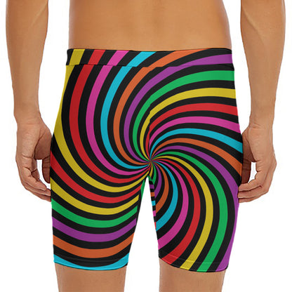 Rainbow Psychedelic Swirl Print Men's Long Boxer Briefs