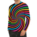 Rainbow Psychedelic Swirl Print Men's Long Sleeve Rash Guard