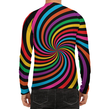 Rainbow Psychedelic Swirl Print Men's Long Sleeve Rash Guard